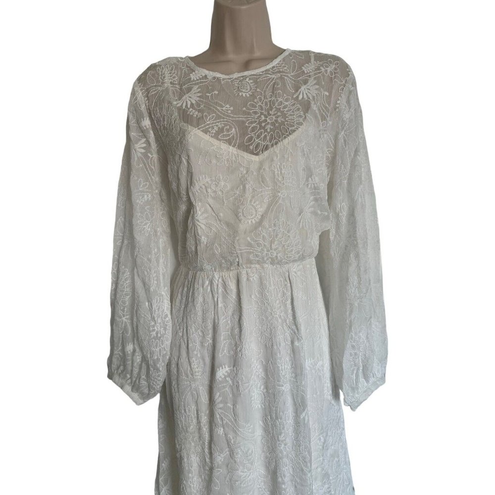 Modcloth “Just The Beginning” White Maxi Dress Lace Long Sleeve Size Large NWT - Picture 5 of 16